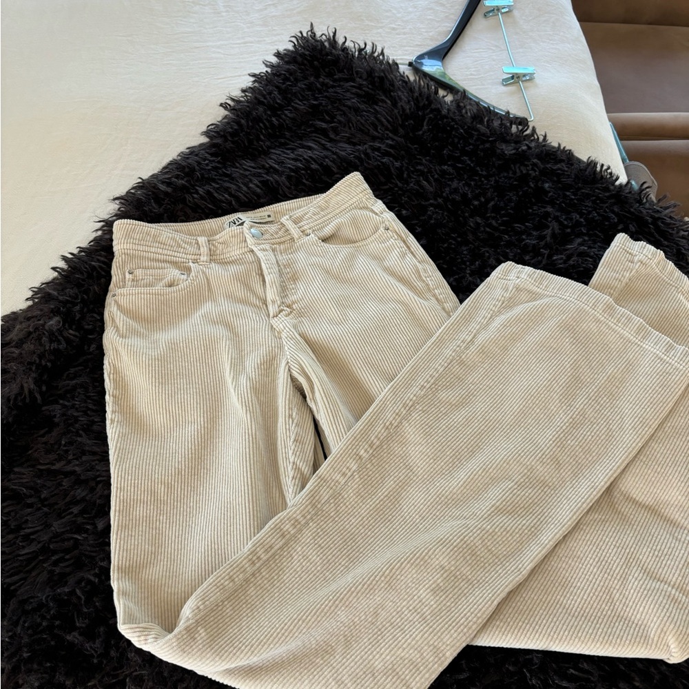 Beige Corduroy Flare Pants